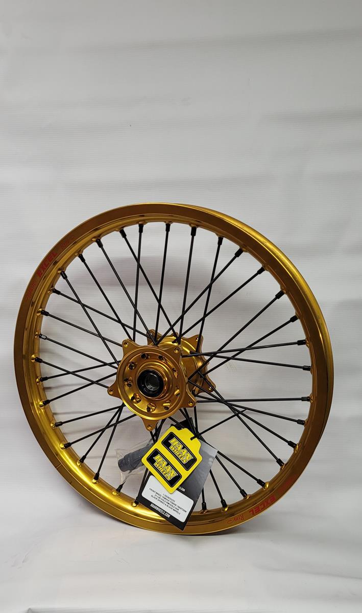 HAAN WHEELS (EXCEL) kompletní přední kolo 21 palců 21 x 1.85 (ráfek EXCEL) YAMAHA XTZ 700 TENERE (690) '20-, zlatý ráfek / černé dráty / zlatá náboj / černé niple (NA OBJEDNÁVKU)